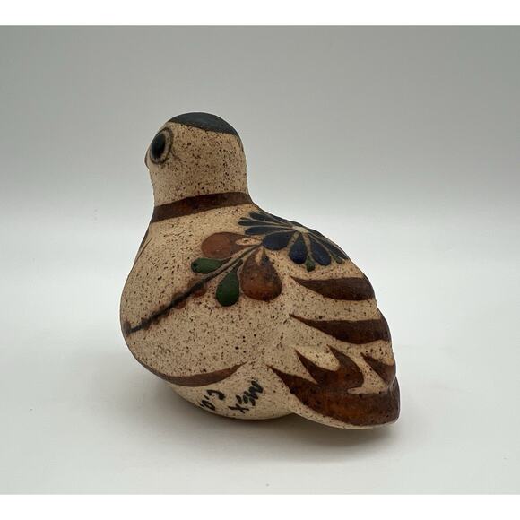Tonala Mexican Pottery Hand Painted Bird Figurine 3” Folk Art Signed - Picture 6 of 10